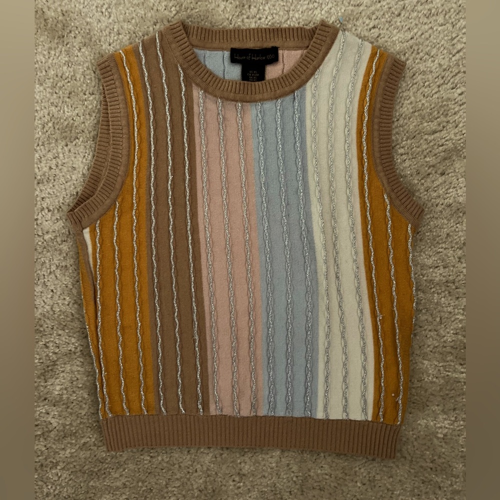 House of Harlow 1960 Multicolor Striped Cable-Knit Sleeveless Sweater Vest
